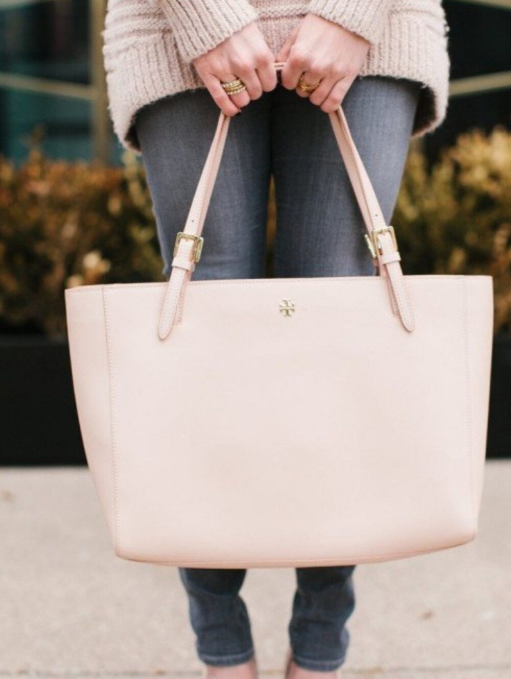 TORY BURCH York Small Tote Bag Pastel Baby Pink Saffiano Leather Diaper Work